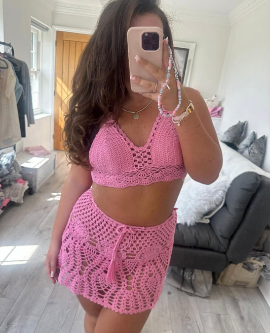 Pink Crochet Bikini Cover Up