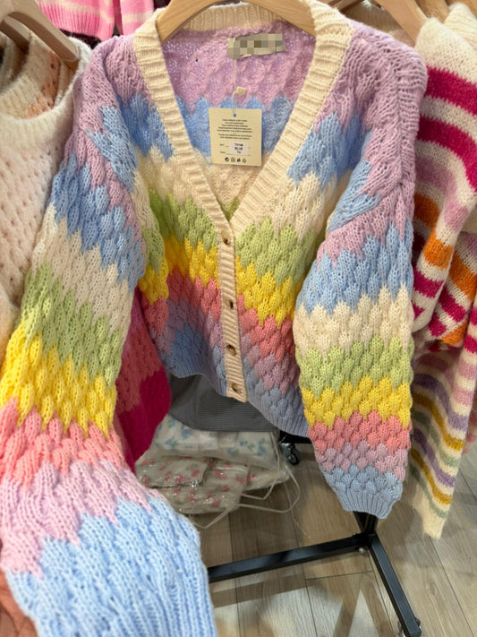 Pastel Rainbow Cardigan 🌸🩵🌼💚