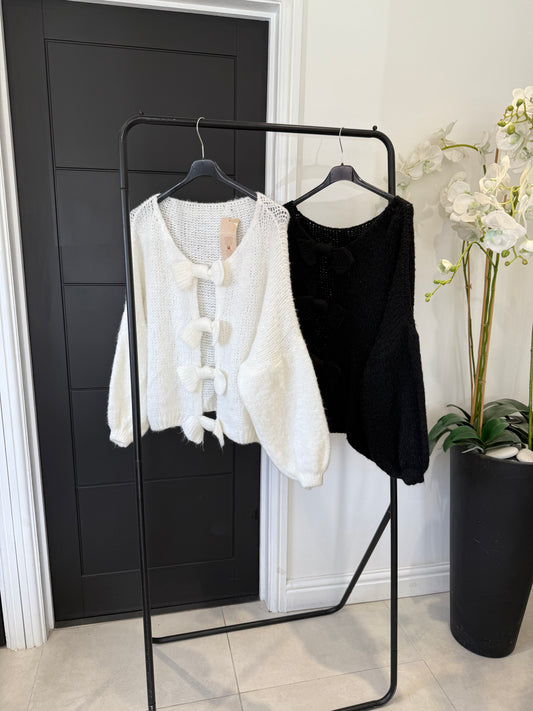 Soft knit bow cardigan