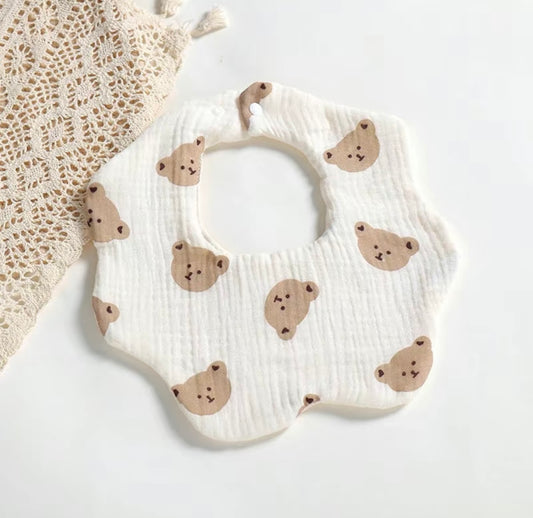 Cheese Cloth Bear Bib - Wave